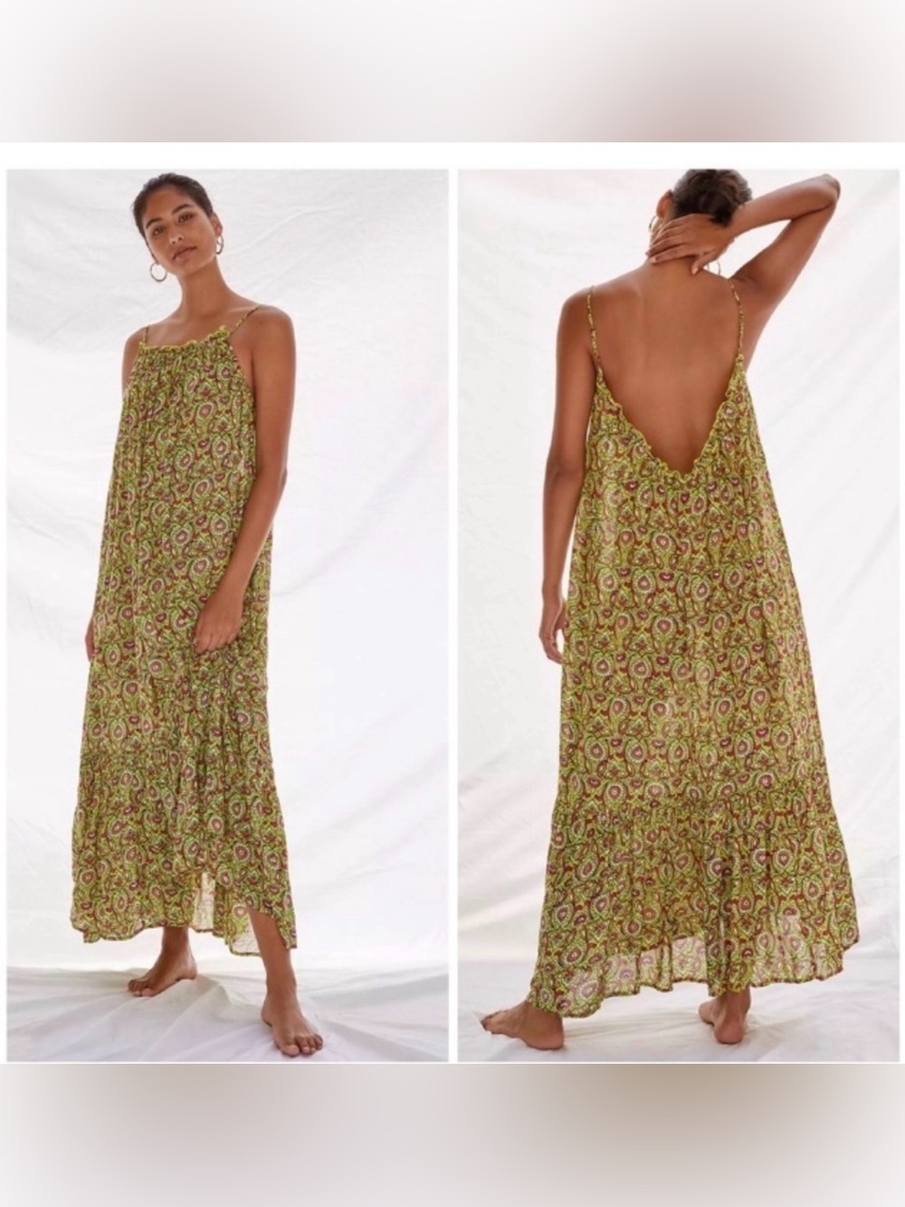 Anthropologie Spaghetti Strap Flounced Hem Lounge Maxi Dress Size Small
